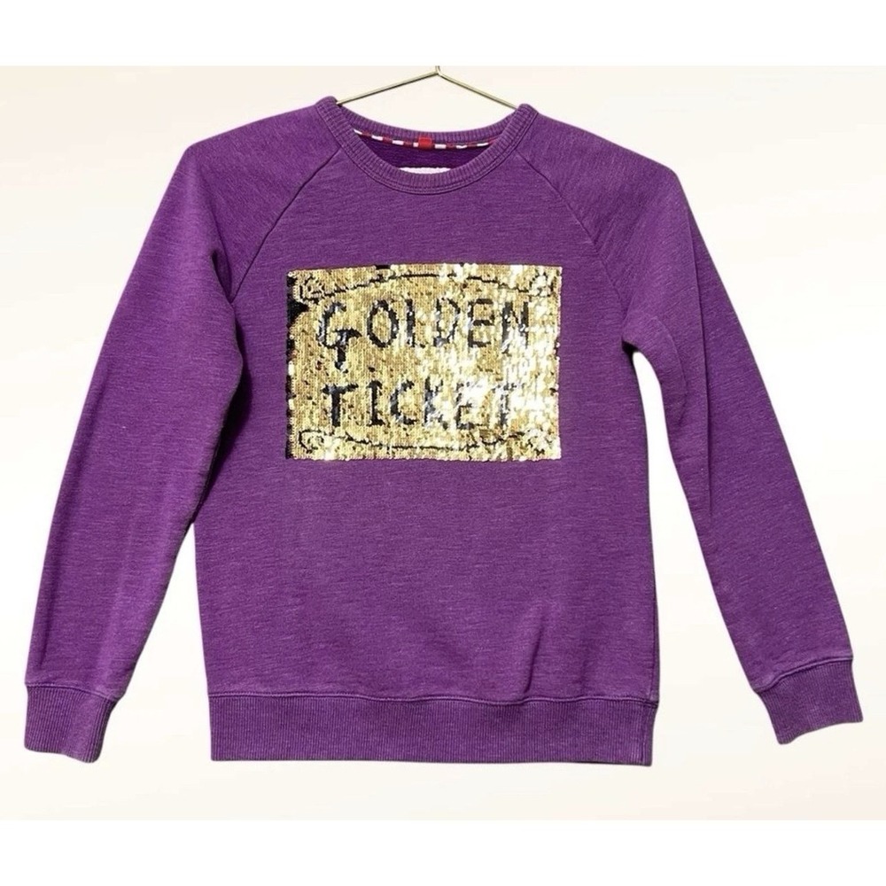 Mini boden roald dahl Girls Sz 3-4 Years Purple Golden Ticket Sweatshirt Sequin